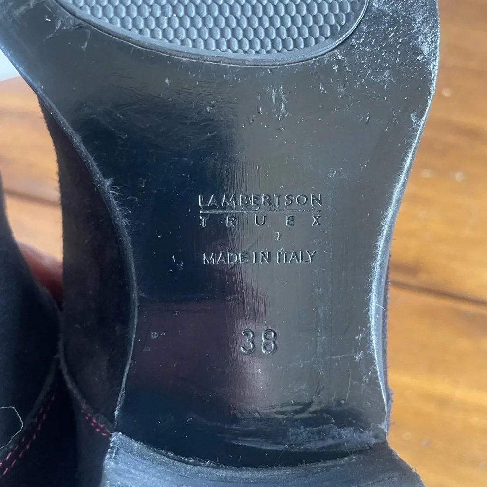 Lambertson Truex Black Suede Ankle Boots Booties Chelsea Chukka Lace up Italy 38 - Picture 9 of 11